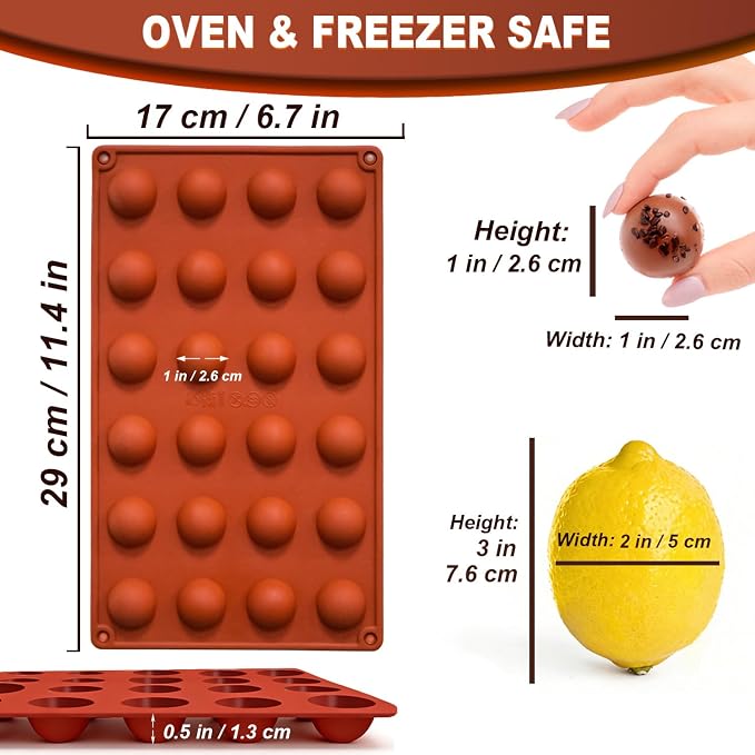 Lerykin Mini 24-Cavity Semi Sphere Silicone Molds Non-Stick, 2 Packs Half Sphere Silicone Baking Molds for Making Jelly, Chocolates and Cake