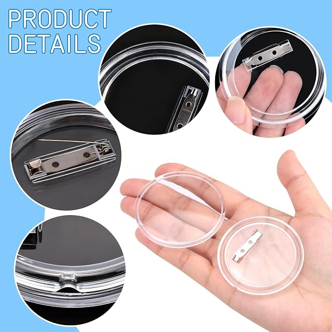 Bignc 2.3 Inch Clear Acrylic Button Pins - 40 Pack DIY Custom Design Buttons, Pin Backs & Blanks for Sublimation, Crafts, Photo Badges for DIY Gifts & School Projects,Teams, Events Badges