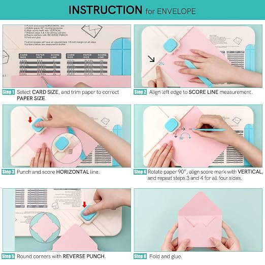 BAOFALI 3-in-1 Punch Board for Envelopes Gift Boxes Bows with Indentation Pen for Creating Custom Envelopes, Bows, and Gift Boxes Birthday Party of Different Sizes. Card Making and DIY Projects