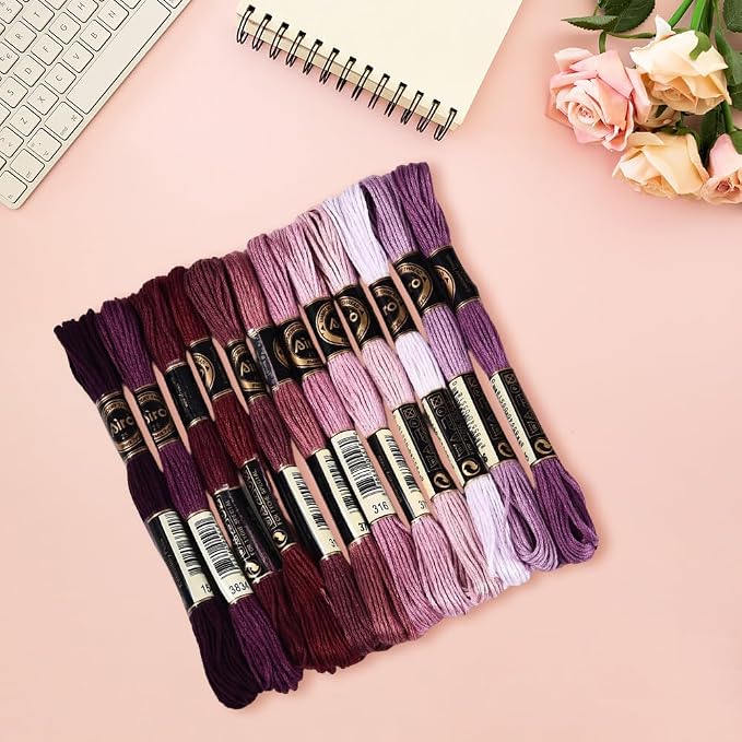 12 Skeins 105 Yards 6 Strands Dark Purple Friendship Bracelet String Embroidery Floss Yarn Gradient Variegated Cross Stitch Bulk Cord Thread Set for Sewing Making Knitting DIY Crafts Supply