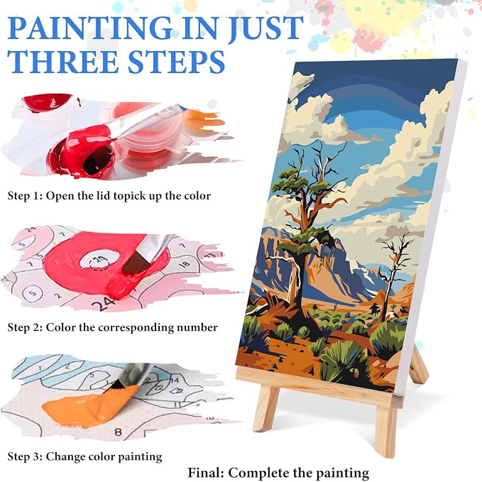 4 Pack National Park Paint by Numbers Kit for Adults Framed, Landscape Paint by Number Kits with Frame, DIY Acrylic Watercolor Adult Paint by Number Kits on Canvas for Home Decor Gift 8x12 Inch