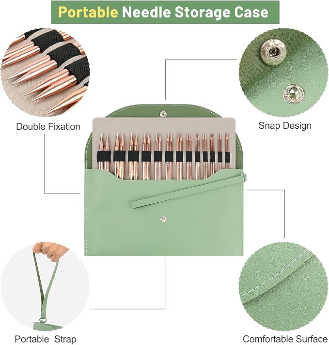 Aeelike 13 Pairs Interchangeable Knitting Circular Needles 3-10.0mm, Green | Aluminum Interchangeable Knitting Needles with 4 Cables, Smooth Complete Needles Set for Socks Blankets Sweaters, Ideal Gift