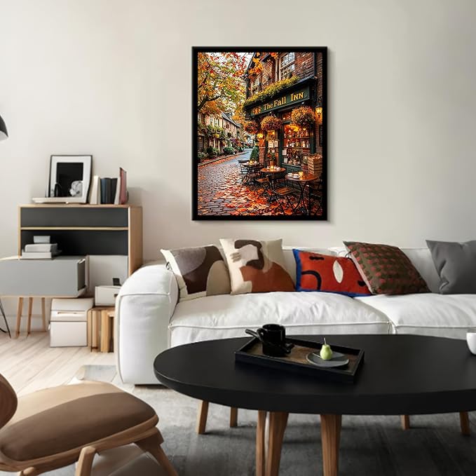 Autumn Paint by Numbers kit for Adults, Fall DIY Painting Kits 16x20inch | Autumn Paint by Number Adult, Inn Painting by Numbers for Adults, Arts and Crafts for Adults, Gifts and Home Decor