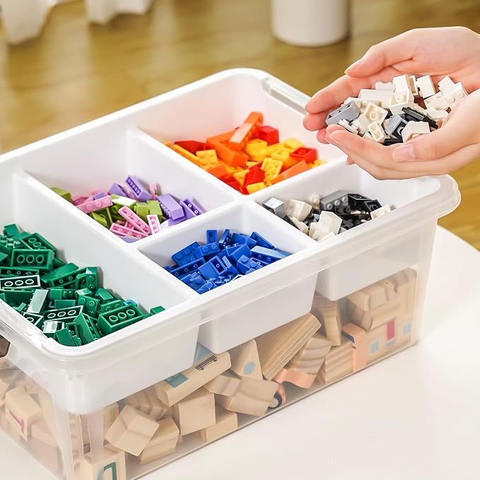 17QT Clear Plastic Craft Storage Box with Removable Tray & Lid - 2 packs | white container, art supply organizer for playdoh, sewing, beads & craft tools, space-saving stackable bins