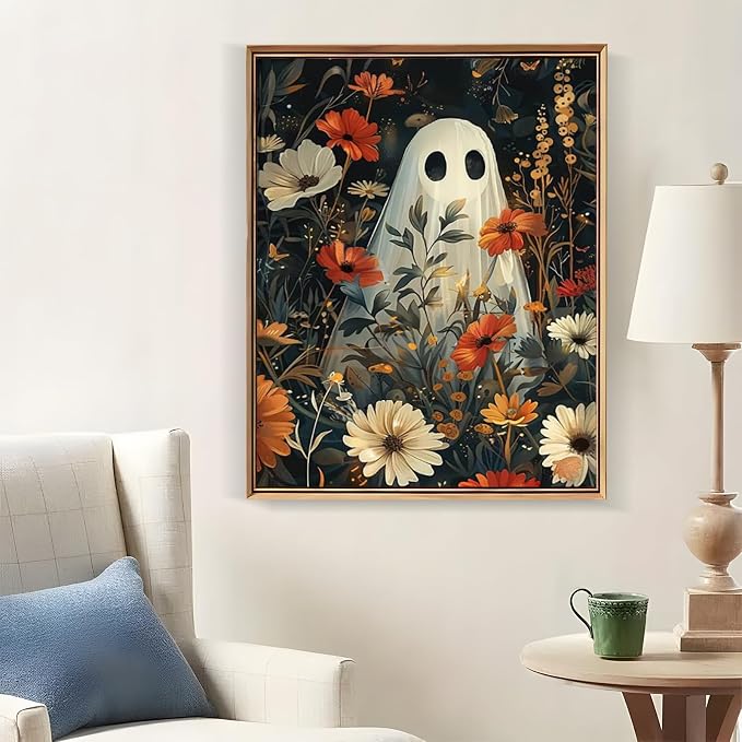 LKHMVCA Halloween Ghost Daisy Flower Paint by Number Kits for Adults, DIY Paint by Numbers Kits for Adults Beginners Without Frame, Acrylic Paint Canvas Painting Kits Art for Home Decor 16x20 Inch