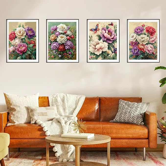DOZEEZOP 4-Pack Diamond Art Kit for Adults, 5D Diamond Painting 12x16 Inch | Flowers pictures, Full Round Drills, Home Wall & Shelf Decor, Beginner-Friendly DIY Craft, Stress Relief, All-Occasion Gift