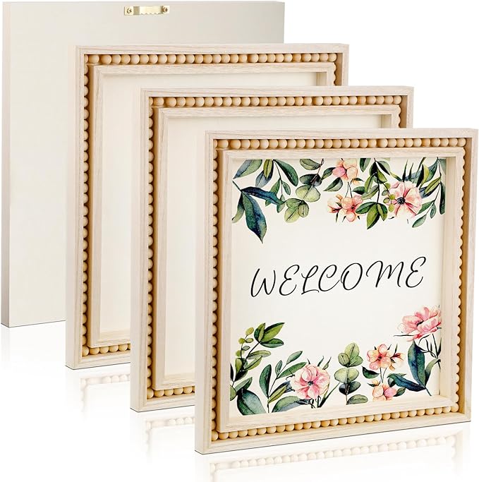 Wenqik 4 Pack Beaded Wood Panels Boho Style Wood Canvas Board Unfinished Wooden Panel Boards for DIY Crafts Painting Pouring Drawing Art Projects(12 x 12 Inch)