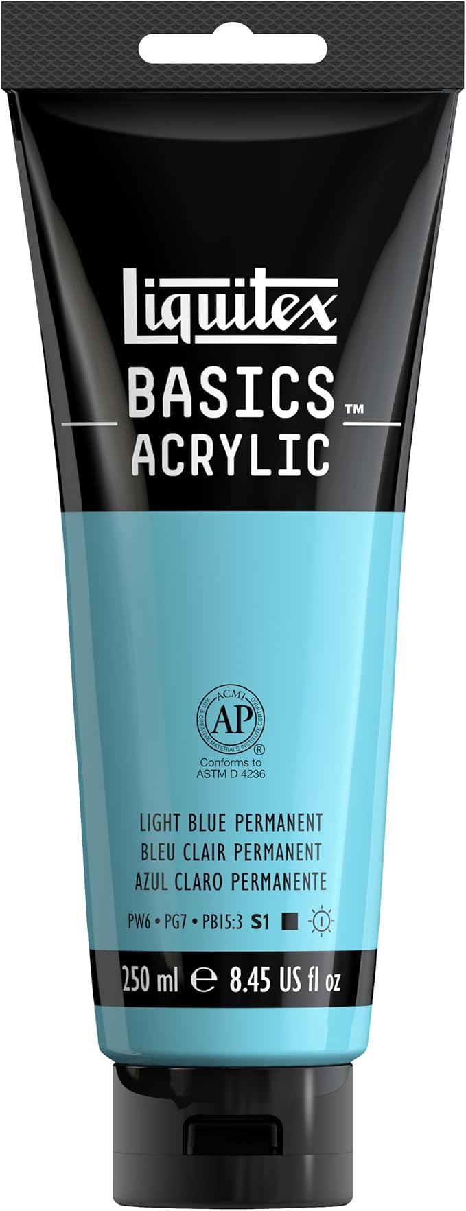 Liquitex BASICS Acrylic Paint, 8.5-oz Tube, Light Blue Permanent | Medium Viscosity, Satin Finish, Lightfast, Fine Art Pigments, Range of Opacities, Easy Blending