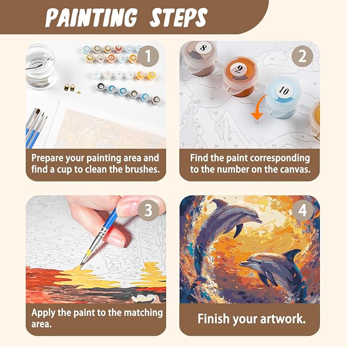 XTCIXAL Paint by Numbers Kit for Adults, Dolphin, 16X20 Inch | DIY Paint by Number for Adults Beginner, High-Definition Color Canvas, Stress Relief, Home Wall Decor, Gifts, Unframed