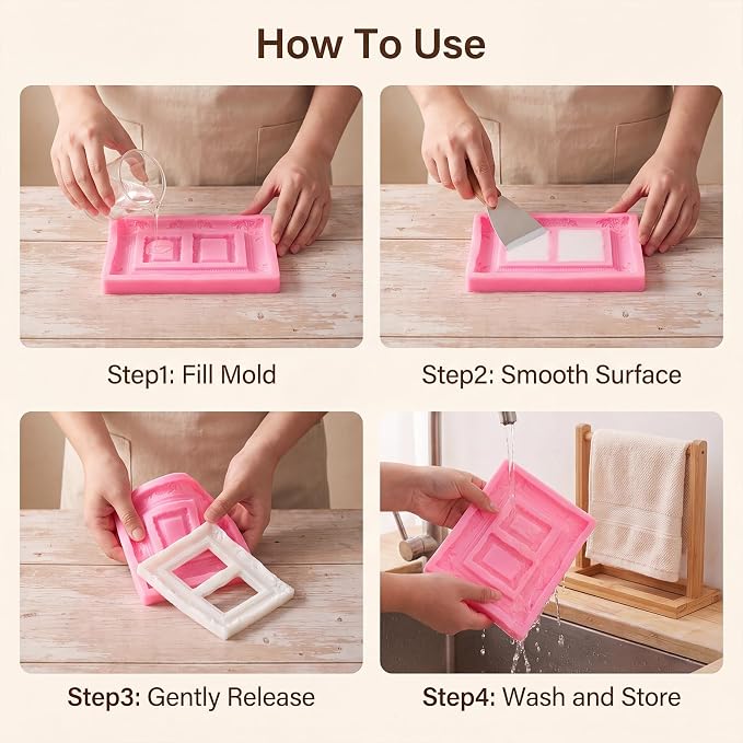 Pimoys 5 Pcs Photo Frame Fondant Molds Vintage Silicone