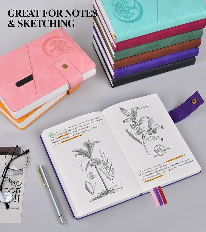 PAIBAS Blank Journal Notebook, A5 Hardcover Leather Sketchbook with 200 Pages Thick Blank Paper for Men Women, Unlined Drawing & Writing Journal, 5.9" x 8.4" Plain Notebook (purple)
