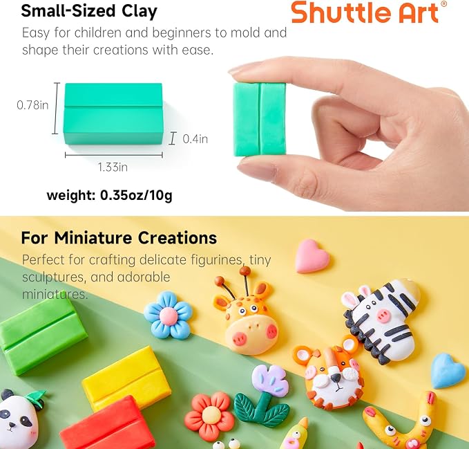 Shuttle Art 117 PCS Polymer Clay Kit, 95 Unique Colors & Extra Basic Colors, 5 Carving Tools, Non-Toxic, Non-Sticky, Small Block, Ideal Gift for Kids