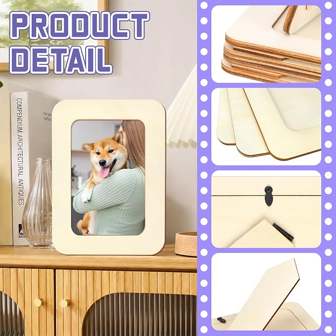 VOKOY 60 Pack Wooden Picture Frames for Crafts, DIY Wood Craft Picture Frames Bulk for 4" x 6" Photos,Unfinished Standing Photo Frames DIY Crafts Wood Decorate for Birthday Party Gifts