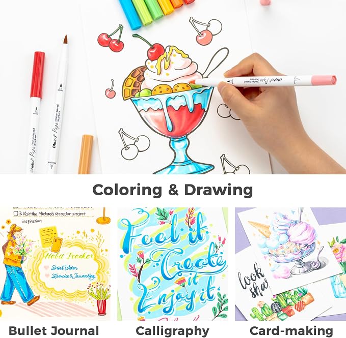 Ohuhu Adult Coloring Book Markers Paper-friendly Water-Based 60 Colors-Pupe
