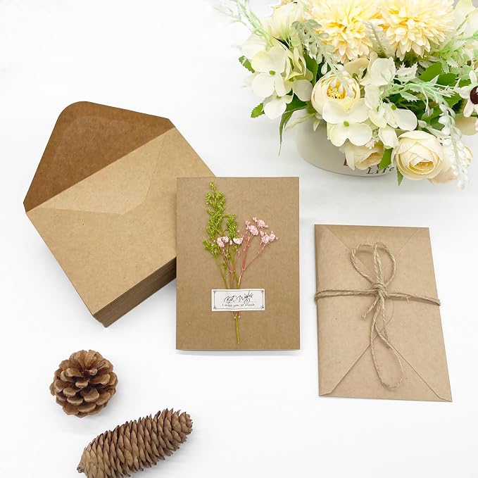 Blank Cards and Envelopes 5x7 inches, 50 Pack Brown Blank Note Cards Greeting Card and Envelope Set, Folded Cardstock with Envelopes for DIY Greeting Card, Thank You Card, Invitations