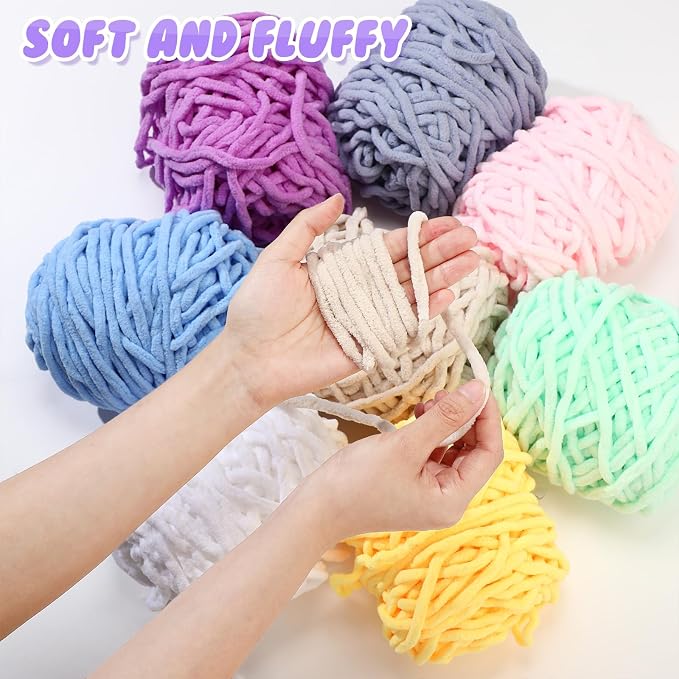 Buryeah 8 Pack Chunky Chenille Yarn for Crocheting, Vivid Colors