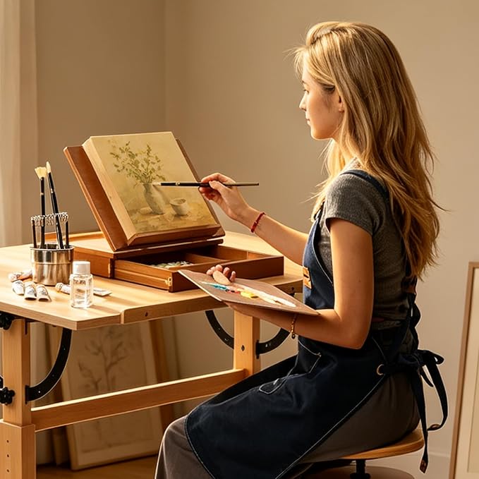 MEEDEN Table Top Easel with Drawer: Tabletop Easel with Sketching Board | Portable Painting Easel with Storage - Wood Pochade Sketch Box for Artist Art Students Beginners Walnut