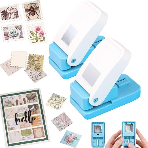 2 Pcs Paper Punch | Stamp Punch | Square Hole Punches | 1" Square & 1x0.8 inch Rectangular Postage Stamp Shape Puncher | Portable Lever Action Craft Punches for Paper Crafting Scrapbooking