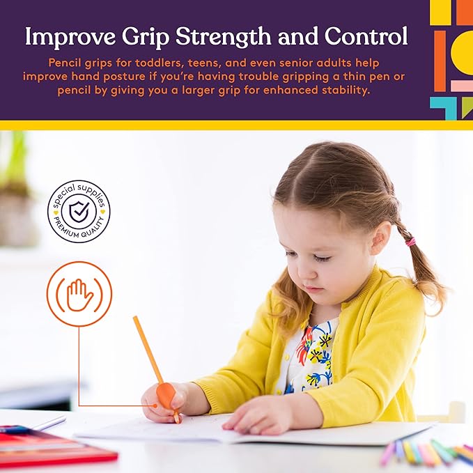 Special Supplies Egg Pen-Pencil Grips for Kids and Adults Colorful, Cushioned Holders for Handwriting, Drawing, Coloring - Ergonomic Right or Left-Handed Use - Reusable (Multicolor- 6 Pack)