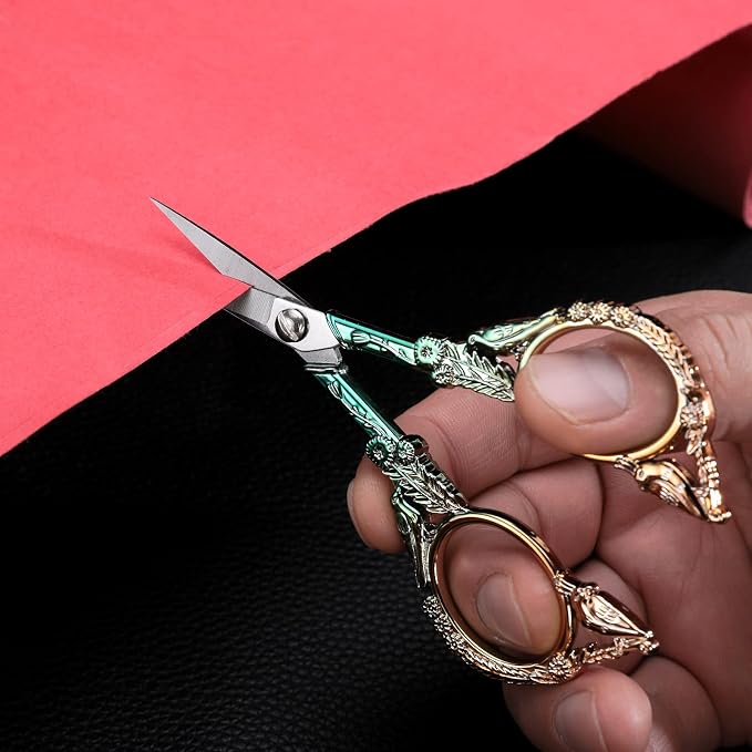 YOUGUOM Precision Embroidery Scissors, Sharp Sewing Scissors | Small, Pointed Tip, for DIY Craft, Cross Stitch, Needlework, Artwork, Knitting, Threading Tools, 4.6in, Green, Cute Bird