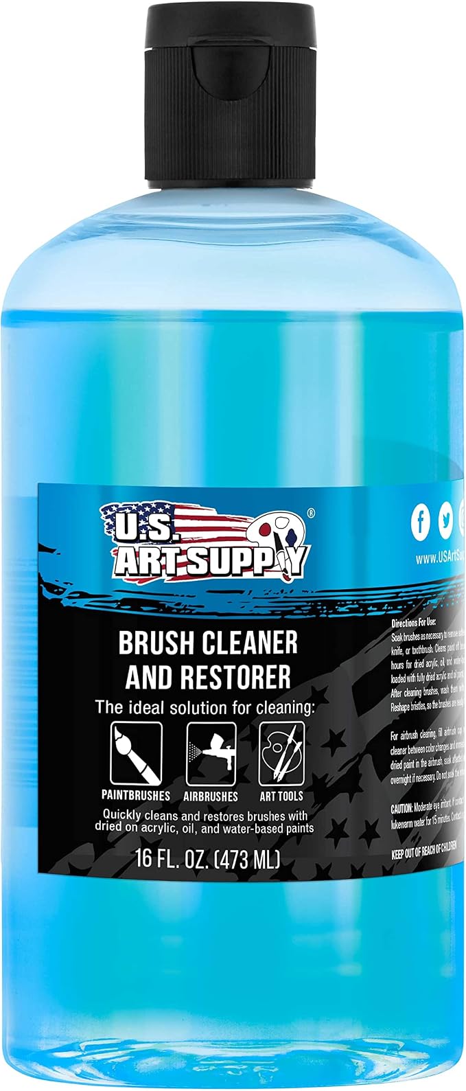 U.S. Art Supply Brush Cleaner and Restorer, 16 Ounce Bottle | Cleans Paint Brushes, Airbrushes, Art Tools - Cleaning Solution to Remove Dried On Acrylic, Oil and Water-Based Paint Colors