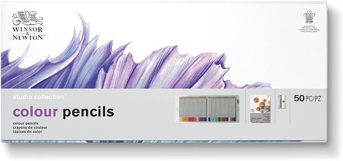 Winsor & Newton Studio Collection, Colour Pencil Box Set of 50 | Rich, Vibrant Color, Thick-Core Pencils, Soft Smooth Texture, Easy Blending, Stylish Metal Tin Included, High Quality Lead