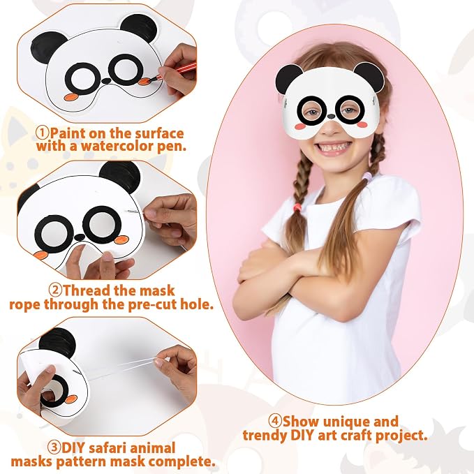 Lonfliness 63 Set Animal Coloring Mask Jungle Paper Crafts Kids Color Your Own Wild Blank DIY Mask Masquerade Birthday Party Dress-Up Decoration Favor School Classroom Activity Game Supplies Wildlife