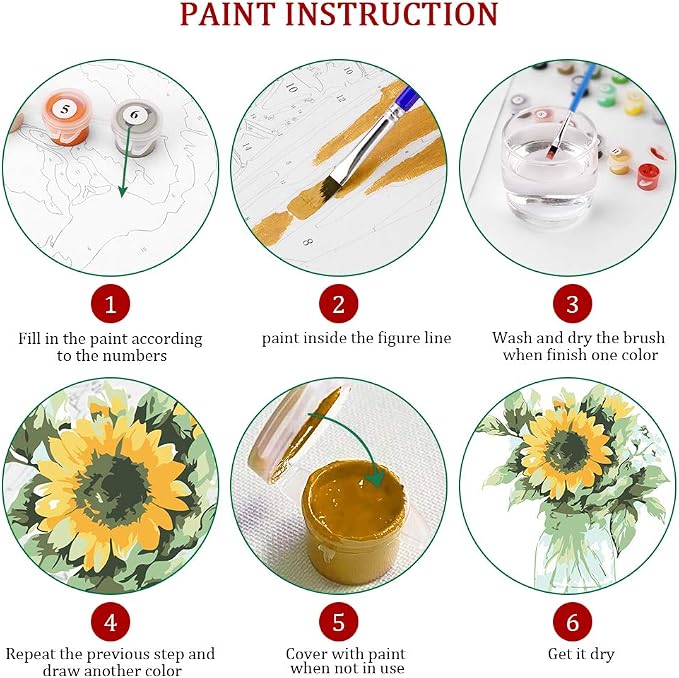 Ginkko Paint by Numbers for Adults Kids Beginners with Wooden Frame Easy Acrylic on Canvas 12x16 inch with Paints and Brushes, Vase Sunflower(Include Framed)