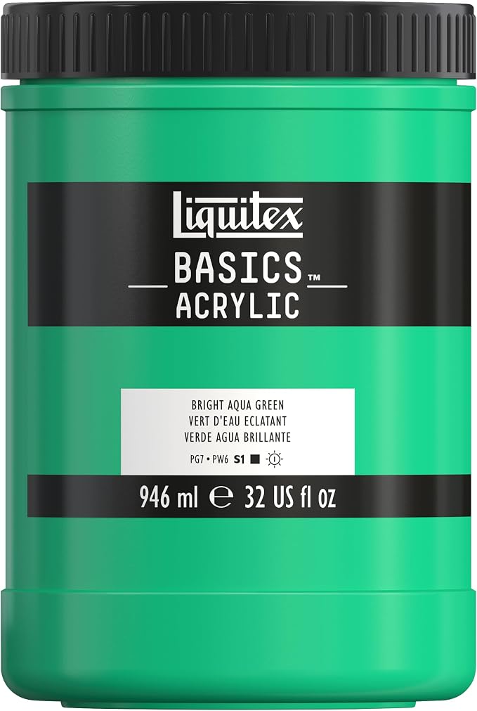 Liquitex BASICS Acrylic Paint, 32-oz Jar, Bright Aqua Green | Medium Viscosity, Satin Finish, Lightfast, Fine Art Pigments, Range of Opacities, Easy Blending