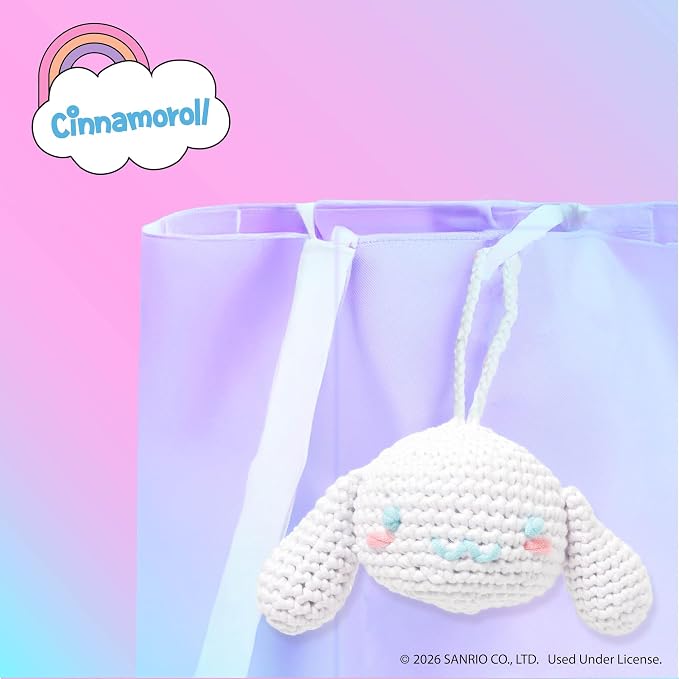 Hello Kitty® and Friends Crochet Kit – Cinnamoroll™ Bag Charm, Sanrio Crochet Kit for Beginners with Yarn, Starter Hooks, Step-by-Step Tutorials, DIY Craft, Great Teen Gifts