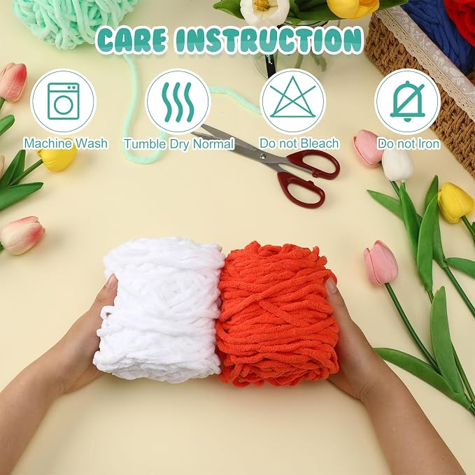 Buryeah 8 Pack Chunky Chenille Yarn for Crocheting, Chic Colors