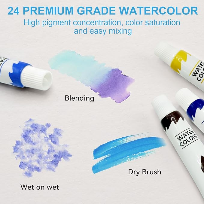 Mini Watercolor Paint Set, Travel Paint Set with 24 Colors