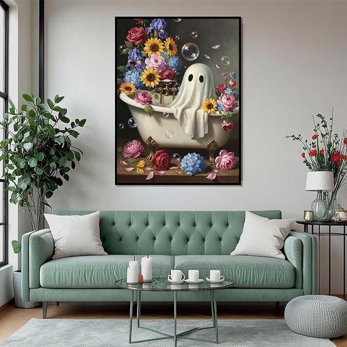 Halloween Diamond Art Kits for Adults,Ghost Bathing in Flower 12 x 16 Inch