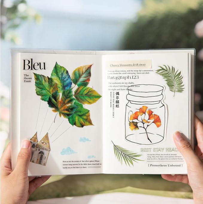90 Pcs Aesthetic Realistic Watercolor Leaf PET Stickers for Scrapbooking