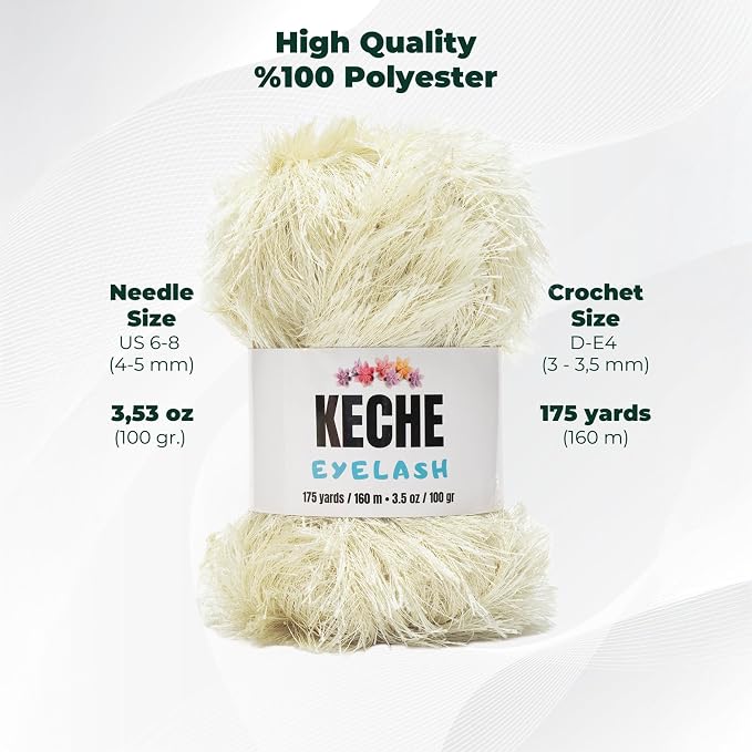 Eyelash Fun Fur Yarn - Premium Soft Crochet Yarn DIY Hand Knitting 100% Polyester 175 Yds 3.53 Oz - Ivory