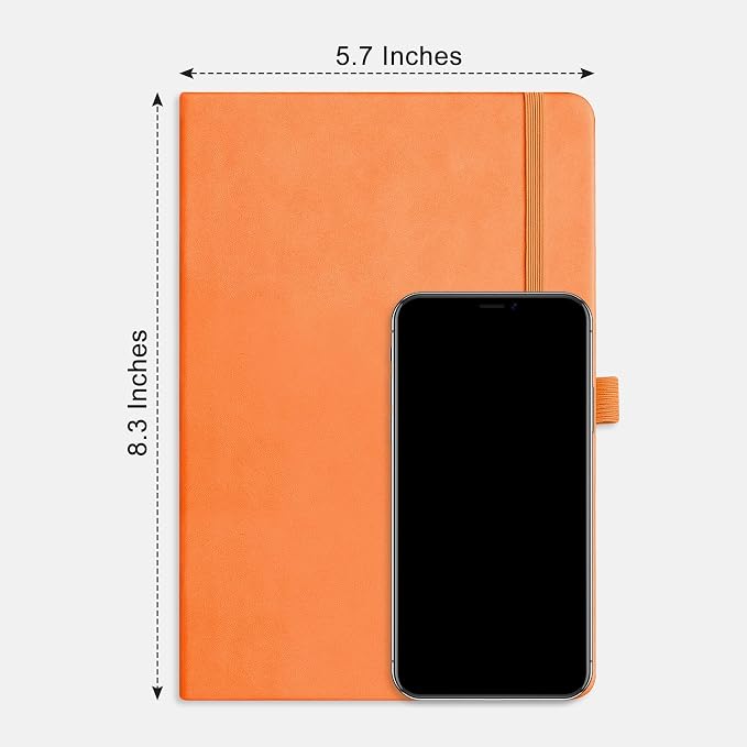 RETTACY Graph Grid Paper Notebook, 192 Pages, A5 Size (5.7'' x 8.3'') | 5 Squares per Inch, Leather Hardcover, 100 GSM Thick Paper, for School, Students, Math, Engineering (Orange)