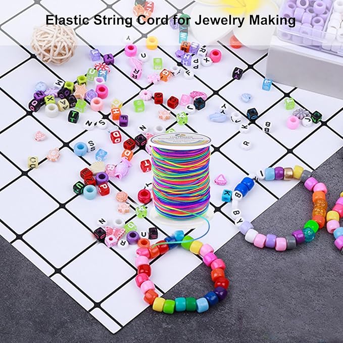 LUSTEMBER 1mm Bracelet String Elastic String, 330 Feet Sturdy Durable Rainbow Elastic Cord for Bracelets, Jewelry Making, Necklaces, Beading and Crafts
