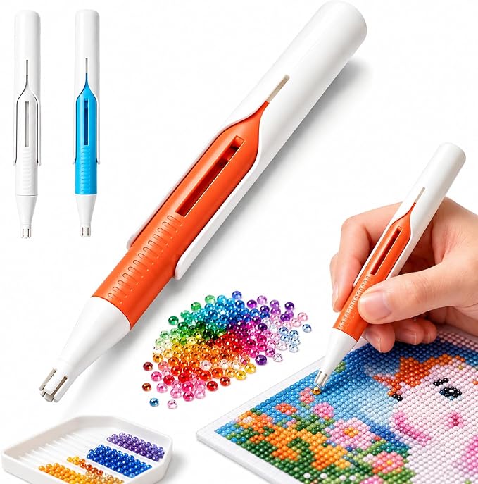 Diamond Art Automatic Bead Dispenser Pen,Automatic Diamond Painting Pen,Diamond Art Pen for 2.8mm Round Drills,DIY Crafts for Adults,No Wax Required,Accessories Kit，Orange