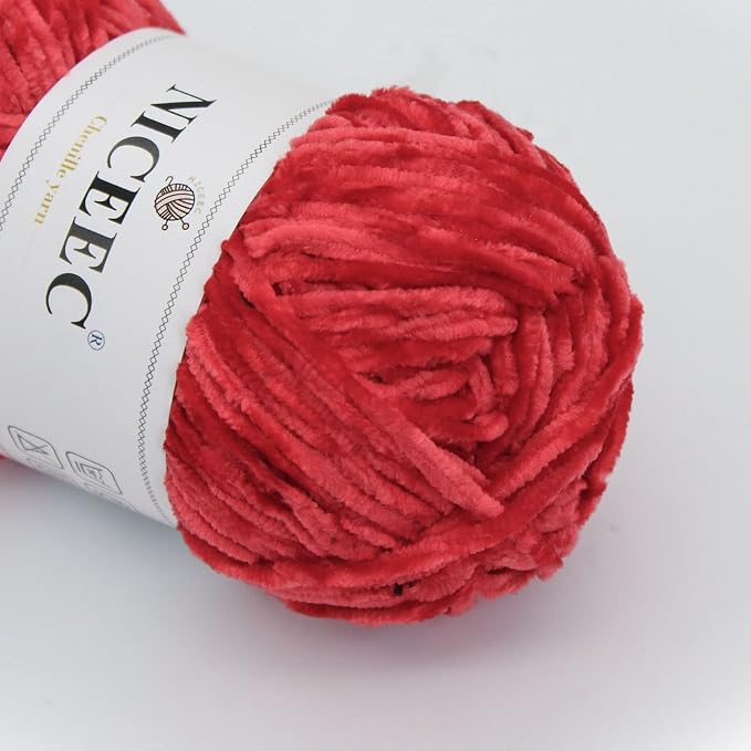 NICEEC 3 Skeins Soft Chenille Yarn 3 x85m (3X 93yds, 3X 50g)_Red Series