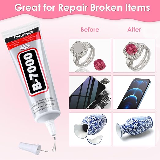 B-7000 Jewelry Glue Clear, 4 PCS 25ML Rhinestone Adhesive with Precision Tip for Paper Crafts, Card Making, Jewelry Stone, Metal, Nail Art, All Purpose