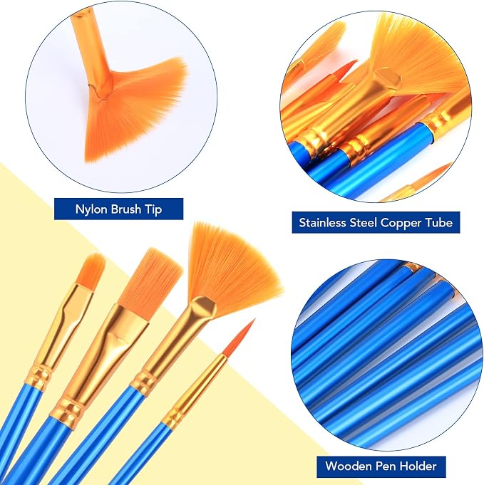 AROIC Acrylic Paint Brush Set, 15 pcs Nylon Hair Paint Brushes | All Purpose Oil Watercolor Face Body Rock Painting Artist, Small Painting Brush Kits for Kids Adult Drawing