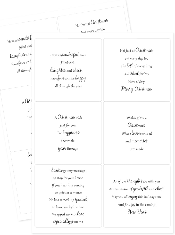 Katy Sue Christmas Verses Peelables Stickers for Christmas Card Making. 48 Peelable Verses & Sentiments/Peel Offs from Katy Sue Designs Card Making Supplies. Each Peel-Off Sticker is 4 x 3.5 inch