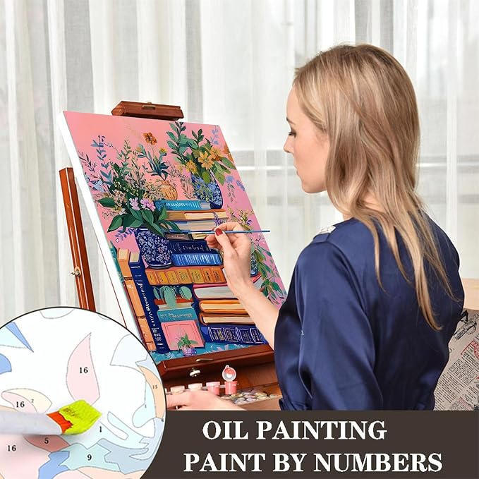 cviokrdu Book Paint by Numbers Kit for Adults - Books Adult Paint by Number Kits on Canvas, DIY Oil Painting for Gift Home Wall Decor (16x20inch)