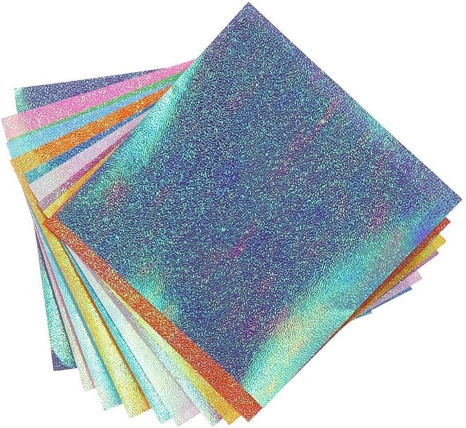 100Pcs Iridescent Origami Paper,Glitter Folding Solid Color Papers,Colored Origami Sparkly Paper for Birthday Party Decor Scrapbook
