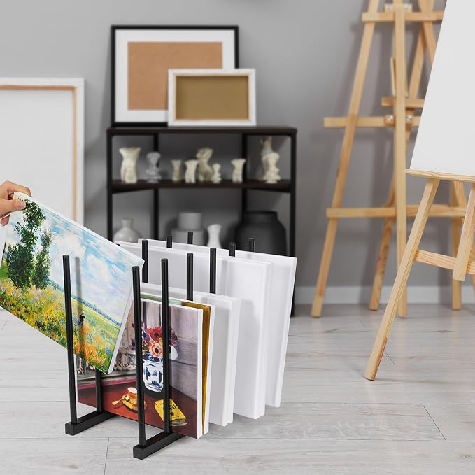 ikkle Art Storage Rack Painting Canvas Storage Rack for Display, Metal Drawing Printing Rack for Canvas Frames, Black