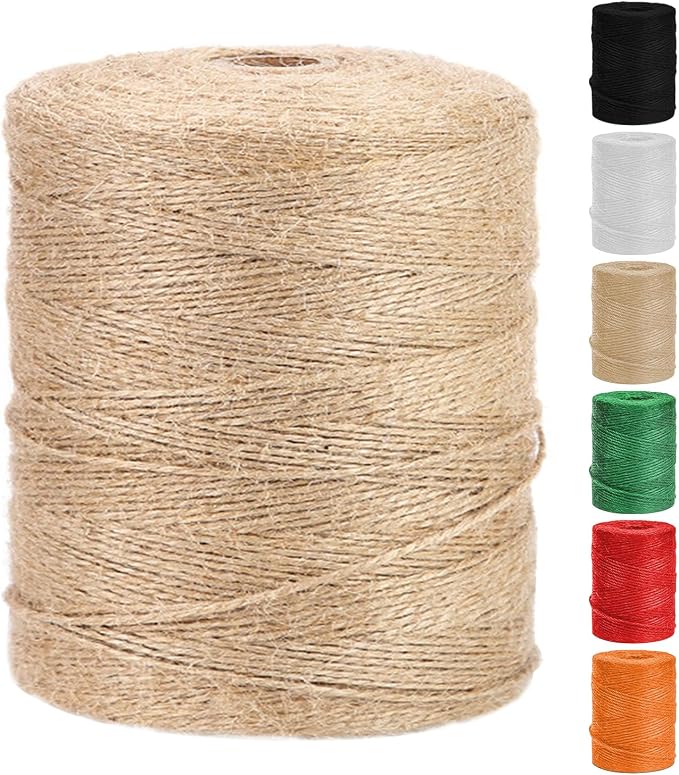 Vanhench Natural Jute Twine Rope 1/13" (2mm) x 1100FT | Jute String Cord for Crafts Gardening Garden Plant Gift Wrapping Arts & Crafts Packing Material Christmas Bulk Decorations