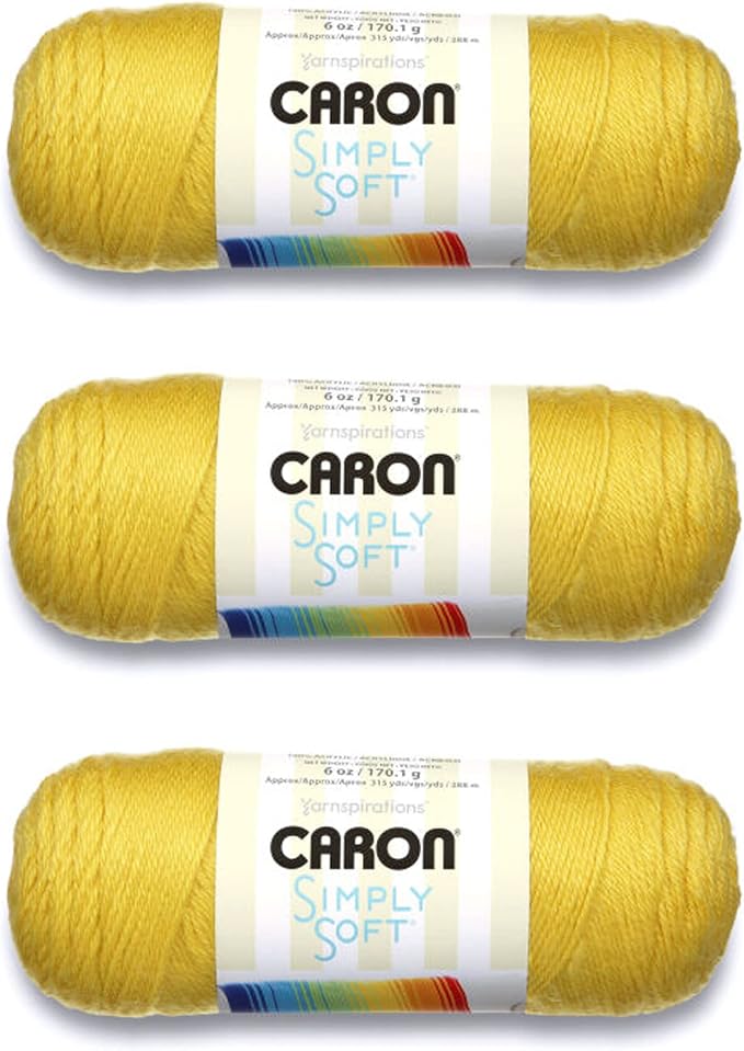 Caron Simply Soft Yarn for Crocheting & Knitting, Lemonade, 3-Pack | #4 Worsted Medium, Soft 100% Acrylic Yarn for Crochet, Knitting, Blankets and Crafts, 315 Yards, 170.1g/6oz per skein