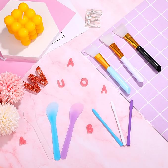 Patelai 12 Pcs Silicone Stir Sticks Kit, Silicone Epoxy Brushes, Stir Tool Sticks, Mixing Spoon, Scraper DIY Crafts Tools for Resin Epoxy Liquid Paint(Assorted Color)
