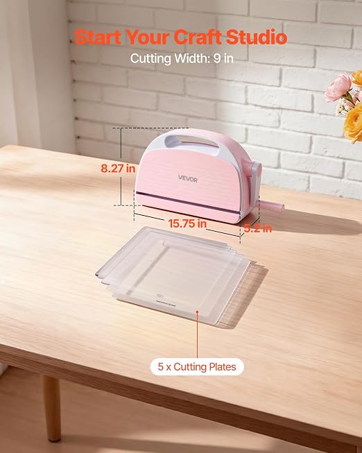 VEVOR Manual Die Cutting and Embossing Machine, 9" Opening, Portable Die Cut Machine with Cutting Plates, Ergonomic Handle, Easy to Store, for Arts and Crafts, Scrapbooking, Card Making, Crafting
