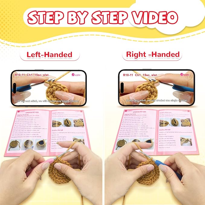 SGIBYN Crochet Kit for Beginner - DIY 3 Chickens Amigurumi Set with Video